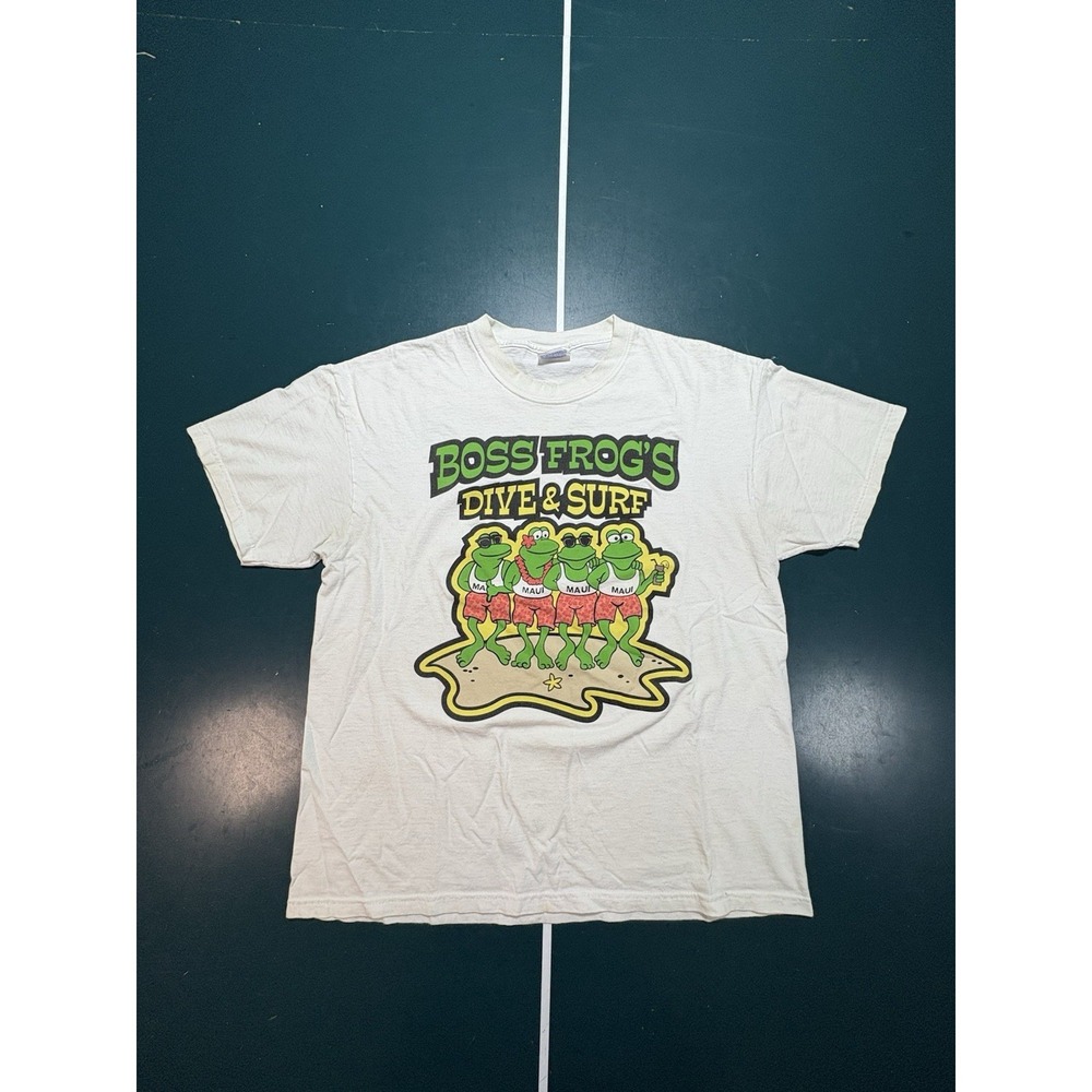 Vintage Maui Boss Frog's‎ T Shirt Men's Large White Double Sided Graphic 90s